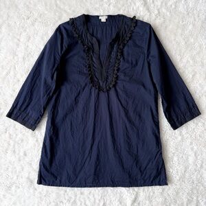 J. Crew Woman Navy Blue Light Cotton V-Neck Tunic Top MEDIUM Preppy Resortwear
